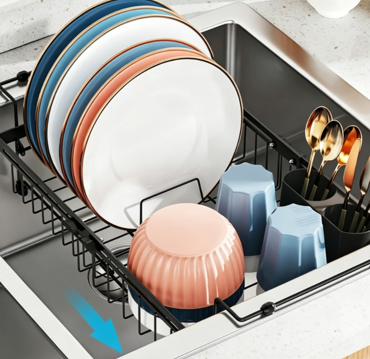 Extra-Thick Heavy-Duty Expandable Dish Rack – In-Sink Stainless Steel Drainer with Locking Mechanism
