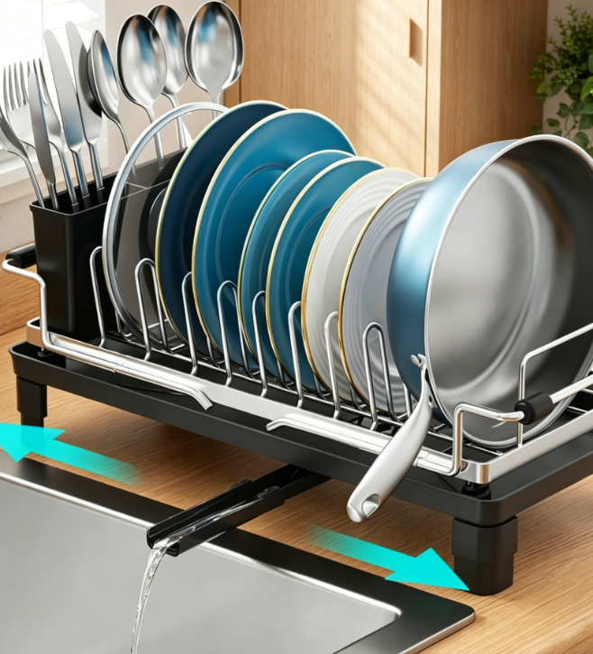 Compact Expandable Dish Rack (with Drainage Spout) – Ideal for Small Spaces